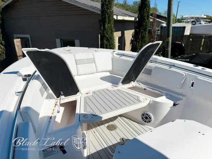 Your Next Boat! Yacht Photos Pics 2025 Sea Fox 288 Commander boat interior with open storage compartments.