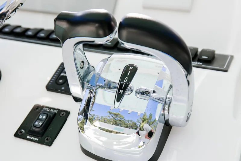  Yacht Photos Pics Close-up of 2017 Albury Brothers center console throttle controls.