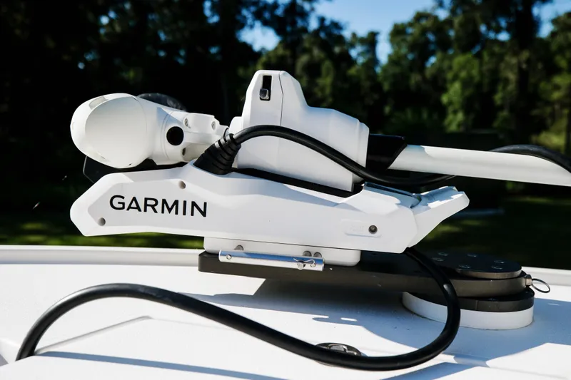  Yacht Photos Pics Garmin equipment on 2017 Albury Brothers center console boat, close-up view.