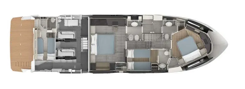  Yacht Photos Pics Floor plan of a 2019 Absolute 62 Fly yacht, showcasing cabin and layout design.