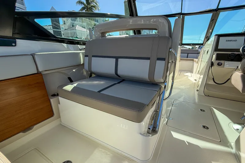  Yacht Photos Pics Interior of 2025 Boston Whaler 330 Vantage with luxurious seating.
