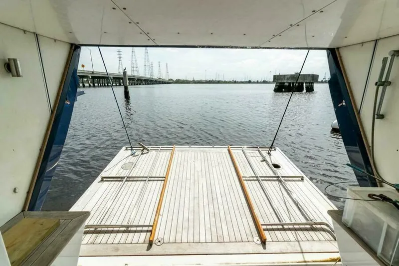  Yacht Photos Pics View from Pendennis 155 yacht, 2004 model, overlooking calm waters and distant bridge.