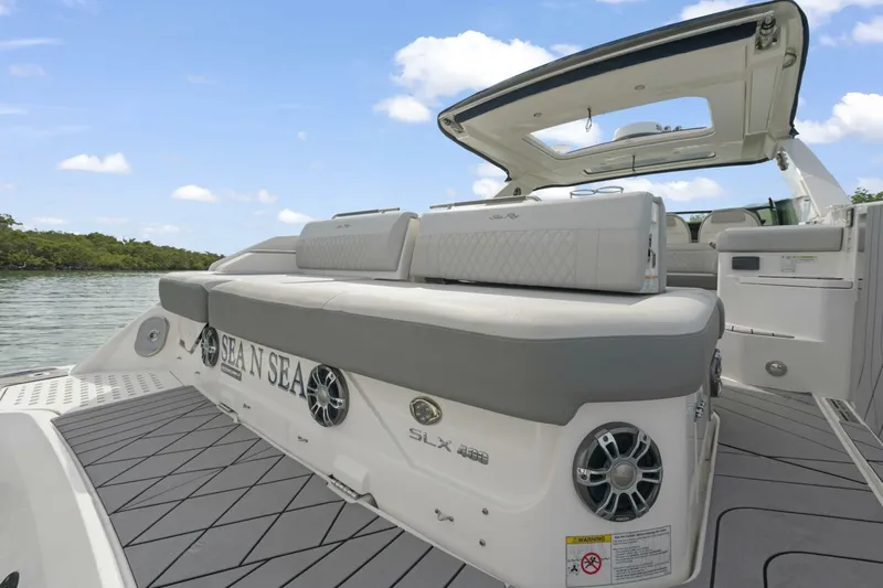  Yacht Photos Pics 2022 Sea Ray SLX 400 Outboard luxury boat with spacious seating and sleek design.