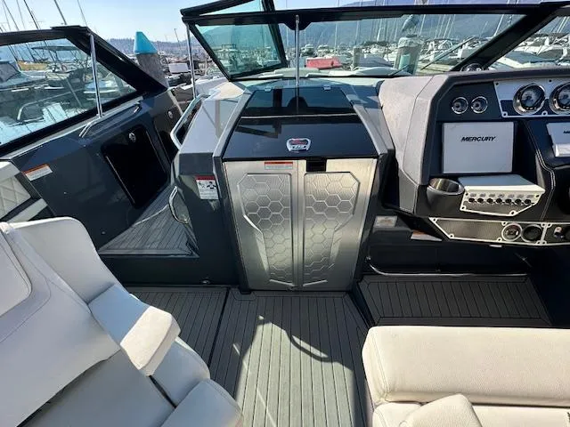  Yacht Photos Pics 2017 Cruisers Yachts 338 SOUTH BEACH cockpit with modern controls and seating.
