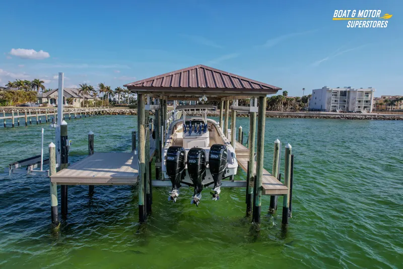  Yacht Photos Pics 2018 Key West Billistic 351 Center Console docked at marina with triple engines.