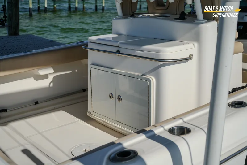  Yacht Photos Pics 2018 Key West Billistic 351 Center Console interior with storage and seating.