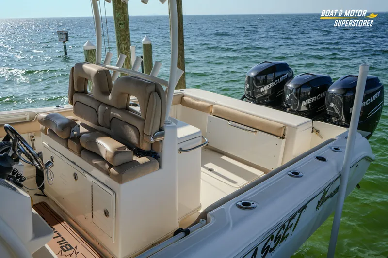  Yacht Photos Pics 2018 Key West Billistic 351 Center Console boat with triple Mercury engines on the water.