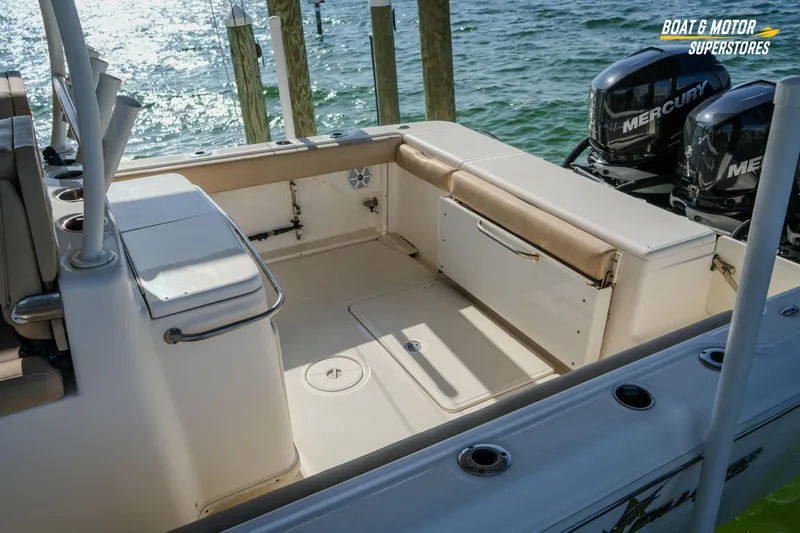  Yacht Photos Pics 2018 Key West Billistic 351 Center Console boat interior with seating and Mercury engines.