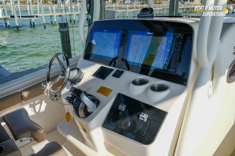  Yacht Photos Pics 2018 Key West Billistic 351 Center Console dashboard with navigation screens and controls.