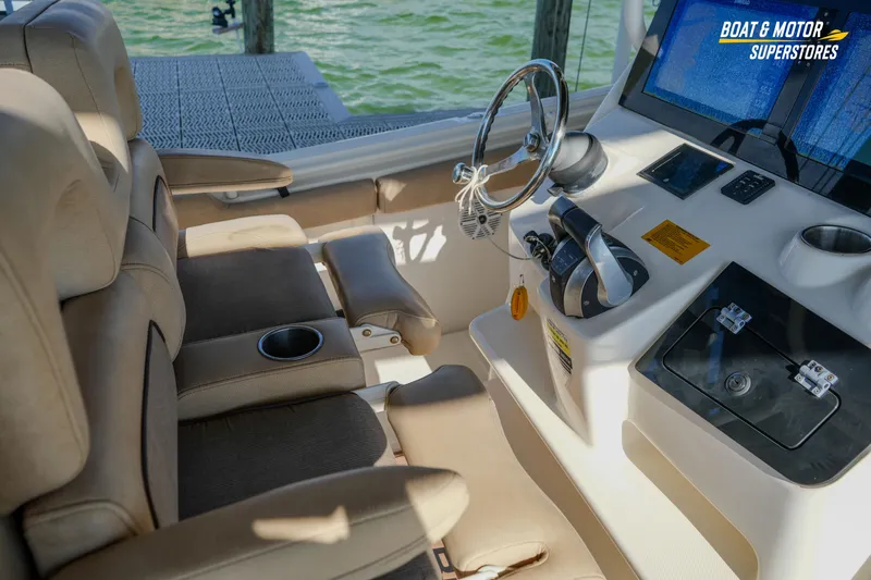 Yacht Photos Pics 2018 Key West Billistic 351 Center Console interior with helm and seating.