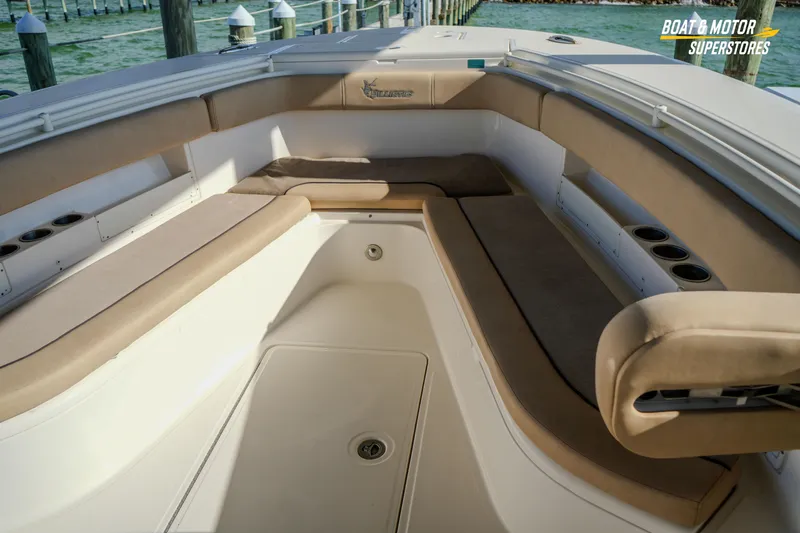  Yacht Photos Pics 2018 Key West Billistic 351 Center Console boat interior with cushioned seating.