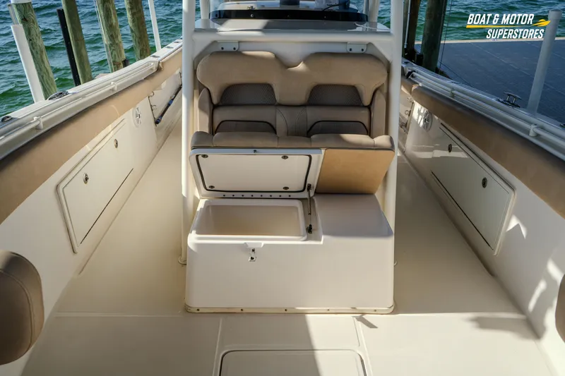  Yacht Photos Pics 2018 Key West Billistic 351 Center Console interior with seating and storage compartments.
