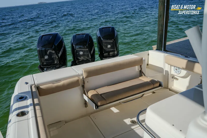  Yacht Photos Pics 2018 Key West Billistic 351 Center Console with triple Mercury engines on open water.