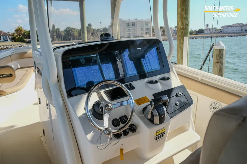  Yacht Photos Pics 2018 Key West Billistic 351 Center Console helm with modern navigation system.