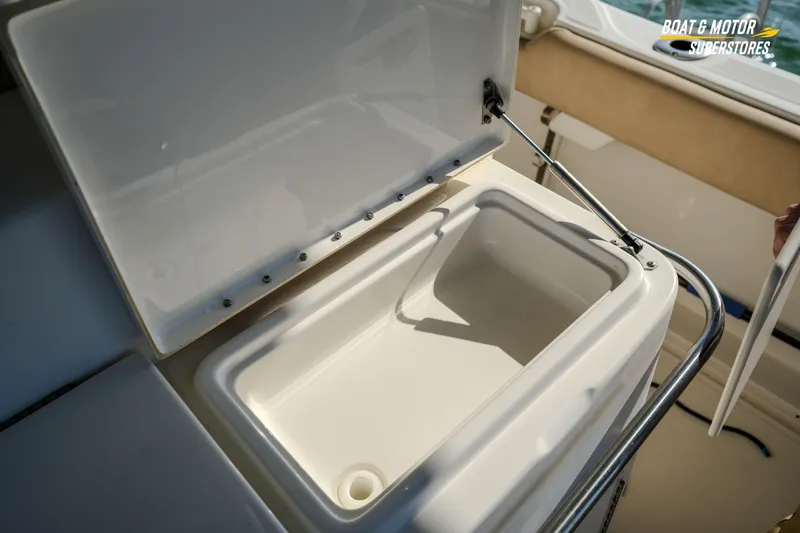  Yacht Photos Pics Open storage compartment on 2018 Key West Billistic 351 Center Console boat.