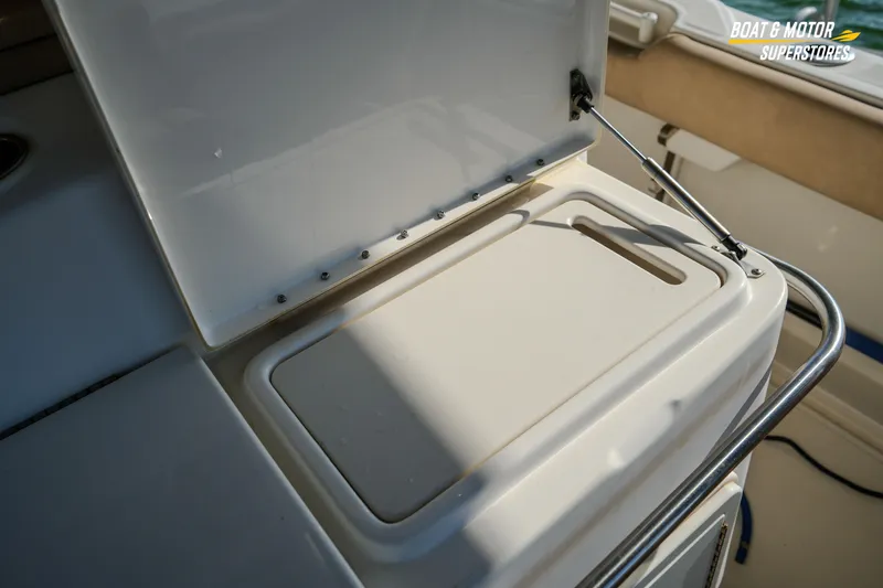  Yacht Photos Pics 2018 Key West Billistic 351 Center Console storage compartment detail.