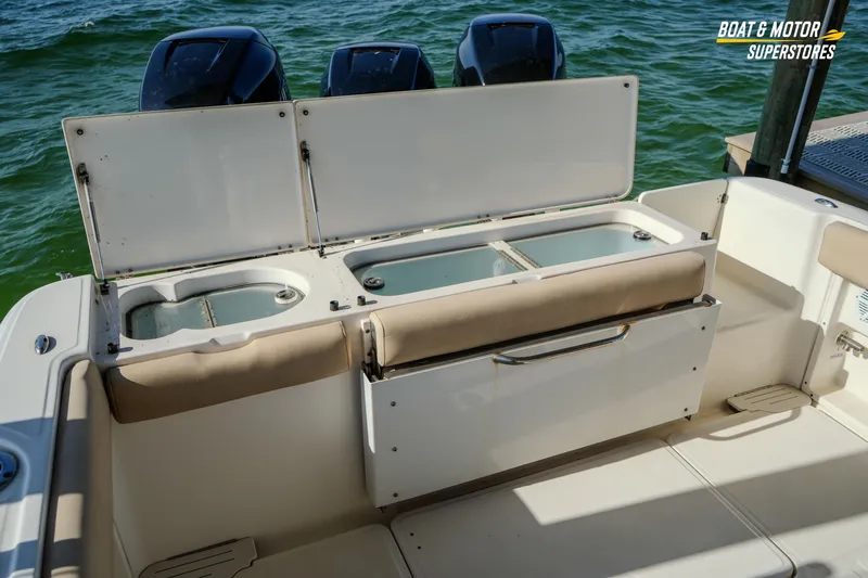  Yacht Photos Pics 2018 Key West Billistic 351 Center Console with open storage compartments on deck.