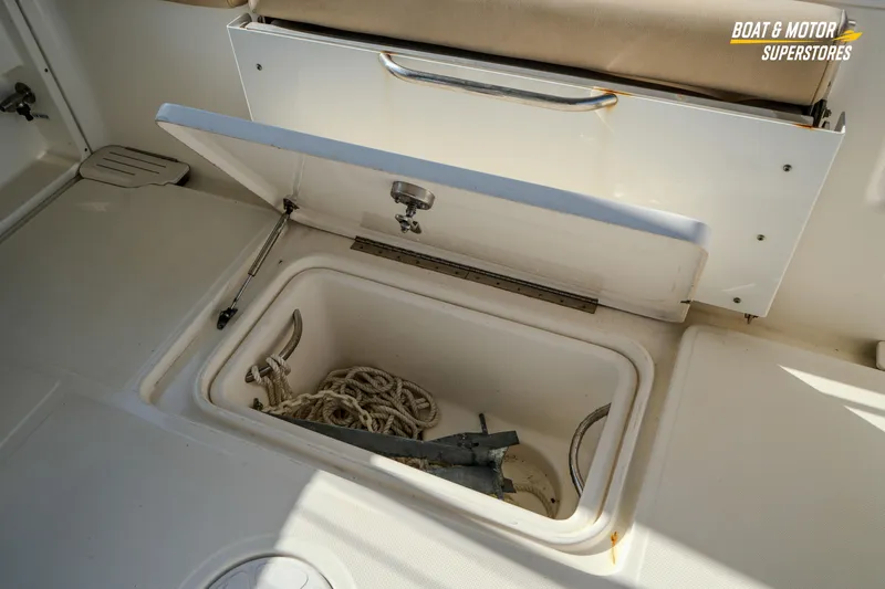  Yacht Photos Pics 2018 Key West Billistic 351 Center Console storage compartment with rope and anchor.