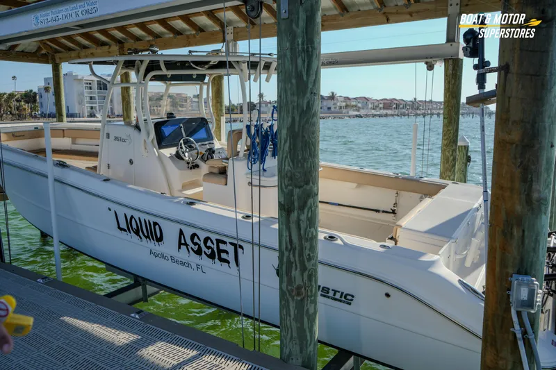  Yacht Photos Pics 2018 Key West Billistic 351 Center Console boat docked, labeled "Liquid Asset," Apollo Beach, FL.