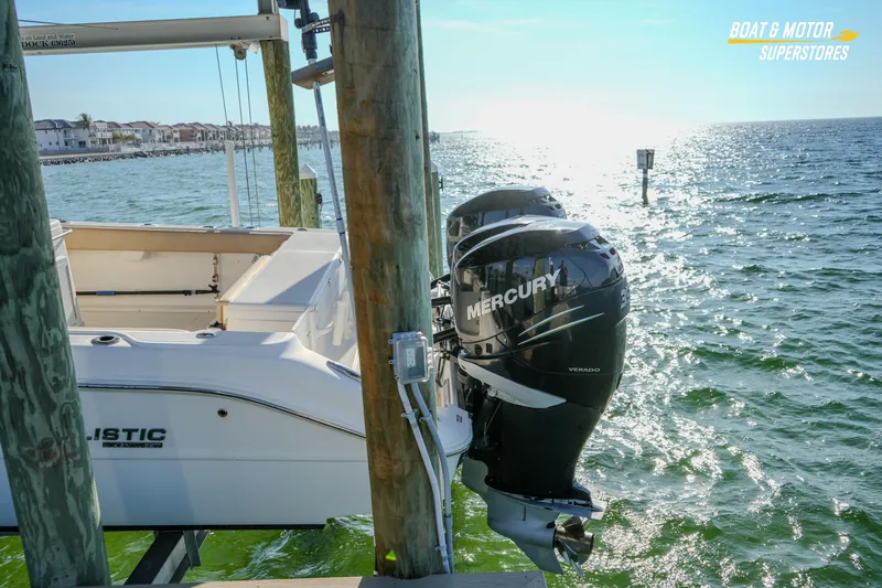  Yacht Photos Pics 2018 Key West Billistic 351 Center Console with Mercury engines docked by the sea.