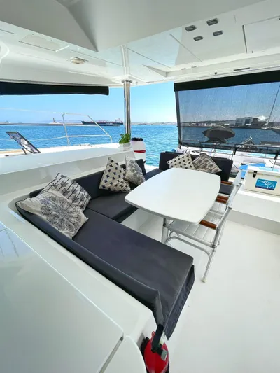 Matilda Mia Yacht Photos Pics Luxurious 2015 Lagoon 52 yacht interior with elegant seating and ocean view.