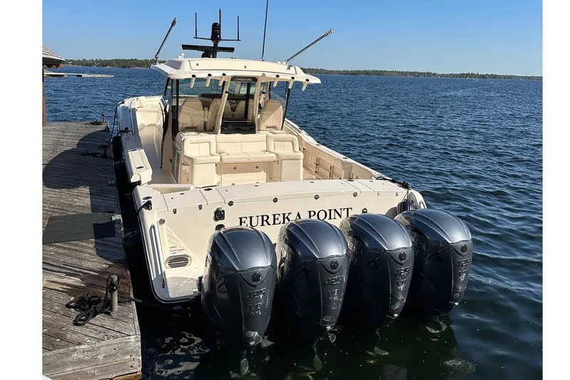  Yacht Photos Pics 2023 Grady-White Canyon 456 boat docked with four powerful engines.