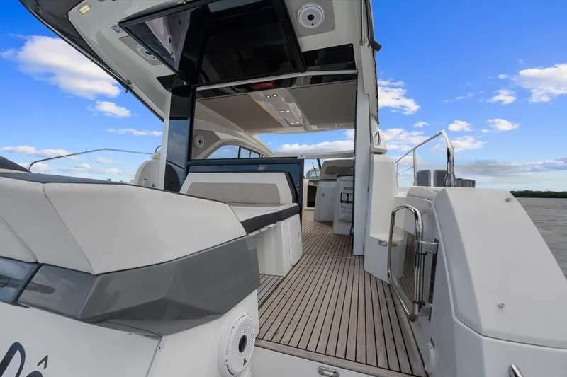 Notre Reve Yacht Photos Pics 2018 Jeanneau Leader 46 yacht interior with sleek design and spacious deck.