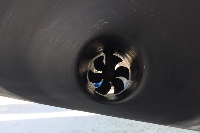 Patience Yacht Photos Pics Close-up of a Hylas 46 yacht's bow thruster, 2012 model.