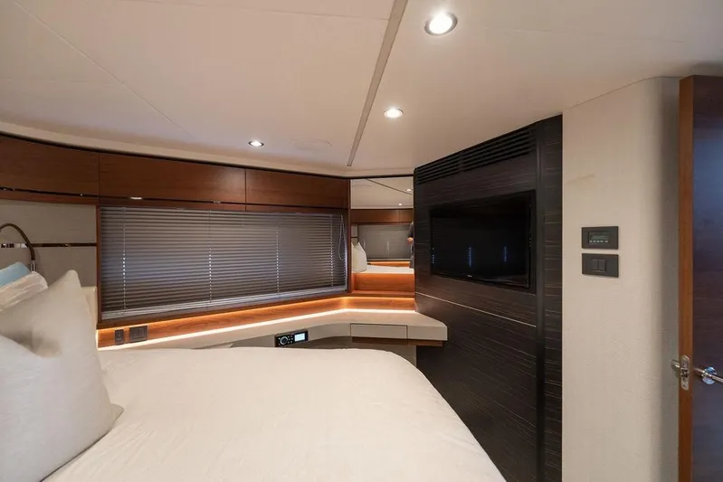  Yacht Photos Pics Luxurious interior of 2020 Princess S66 yacht with modern design and ambient lighting.