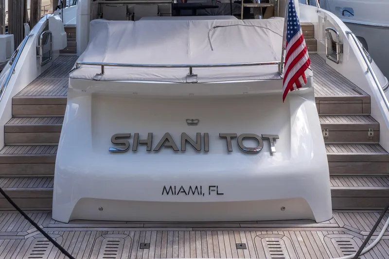  Yacht Photos Pics Luxury yacht Princess S66, 2020 model, docked with American flag, Miami, FL.