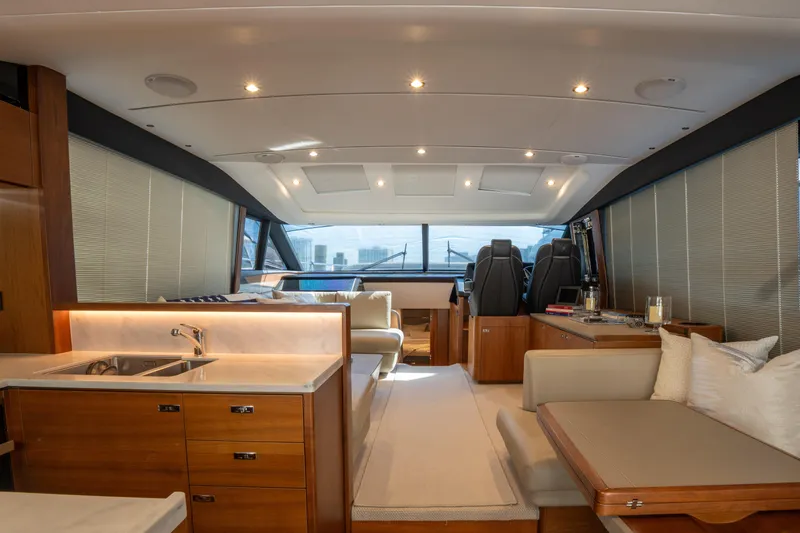  Yacht Photos Pics Luxurious interior of 2020 Princess S66 yacht with modern furnishings and elegant design.