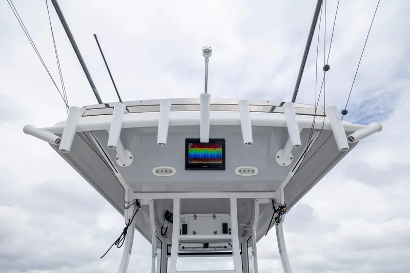  Yacht Photos Pics 2022 Sea Fox 368 Commander boat with advanced navigation equipment and rod holders.