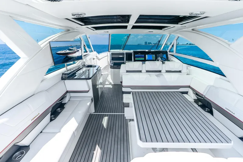  Yacht Photos Pics 2017 Formula 430 All Sport Crossover yacht interior with luxurious seating and ocean view.