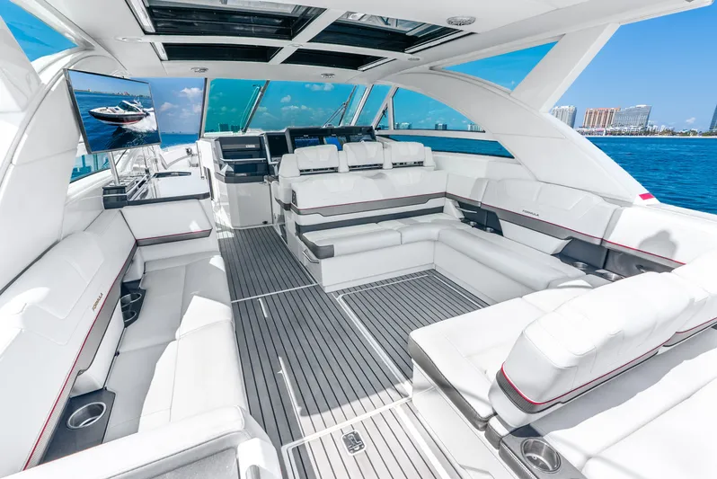  Yacht Photos Pics Luxurious 2017 Formula 430 All Sport Crossover yacht interior with spacious seating and modern design.