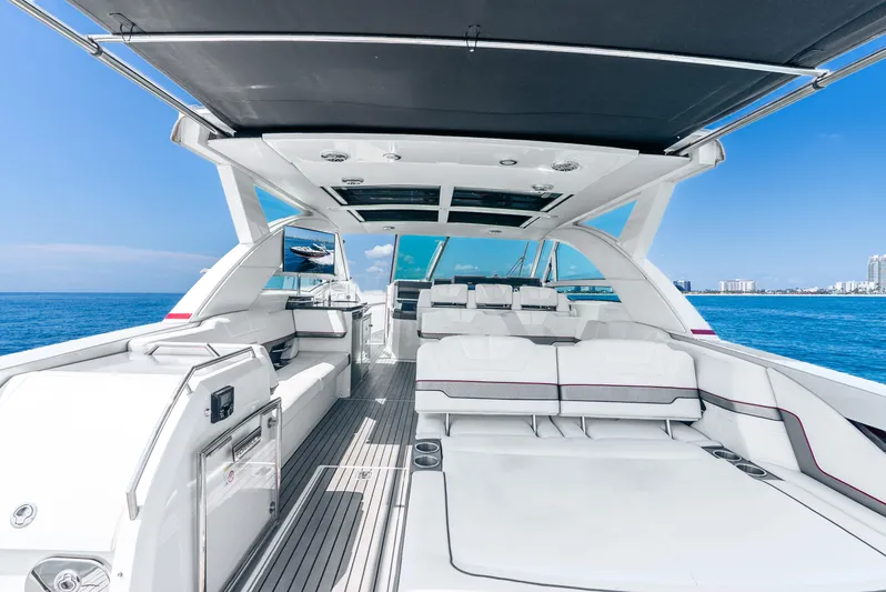  Yacht Photos Pics 2017 Formula 430 All Sport Crossover yacht interior with sleek seating and ocean view.