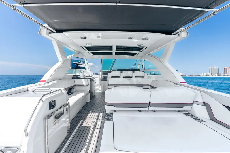  Yacht Photos Pics 2017 Formula 430 All Sport Crossover yacht interior with luxurious seating and ocean view.