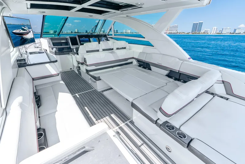  Yacht Photos Pics Luxurious interior of 2017 Formula 430 All Sport Crossover yacht on open water.