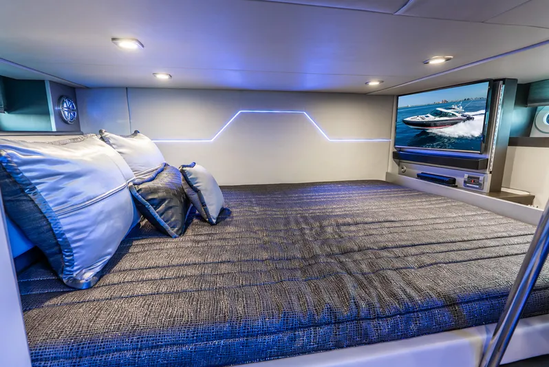  Yacht Photos Pics Luxurious cabin interior of 2017 Formula 430 All Sport Crossover with TV and ambient lighting.