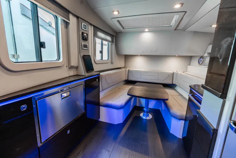  Yacht Photos Pics 2017 Formula 430 All Sport Crossover interior with modern seating and ambient lighting.