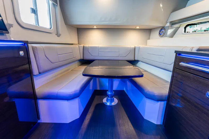  Yacht Photos Pics 2017 Formula 430 All Sport Crossover interior with modern seating and ambient lighting.