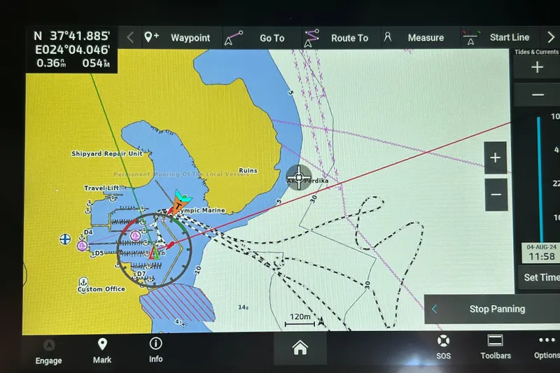  Yacht Photos Pics Navigation screen on a 2024 Beneteau First 44, displaying a detailed marine chart.