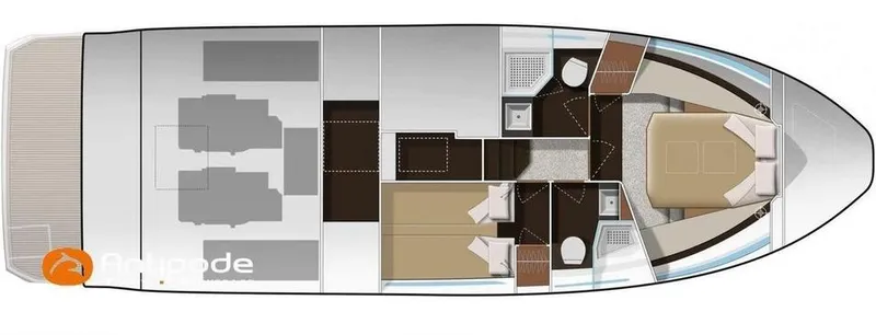 Tortuga Yacht Photos Pics Floor plan of 2017 Jeanneau Velasco 43F yacht, showcasing interior layout and design.