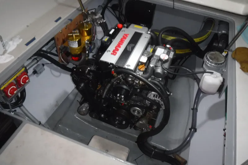 Lazy Lightning Yacht Photos Pics Engine compartment of Vision 444, 2021 model, featuring a Yanmar engine.