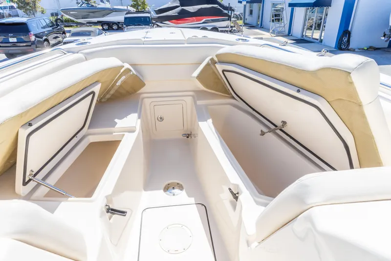  Yacht Photos Pics 2016 Grady-White Freedom 307 boat interior with open storage compartments.