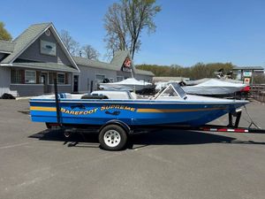 1980 Ski Supreme boat on trailer, blue with yellow 