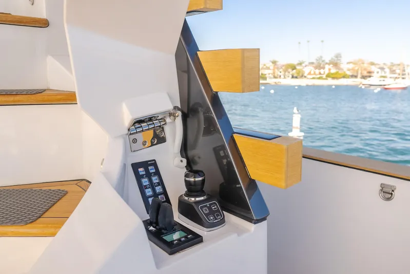 66 Magellano Yacht Photos Pics Control panel of 2023 Azimut Magellano 66 yacht with scenic water view.