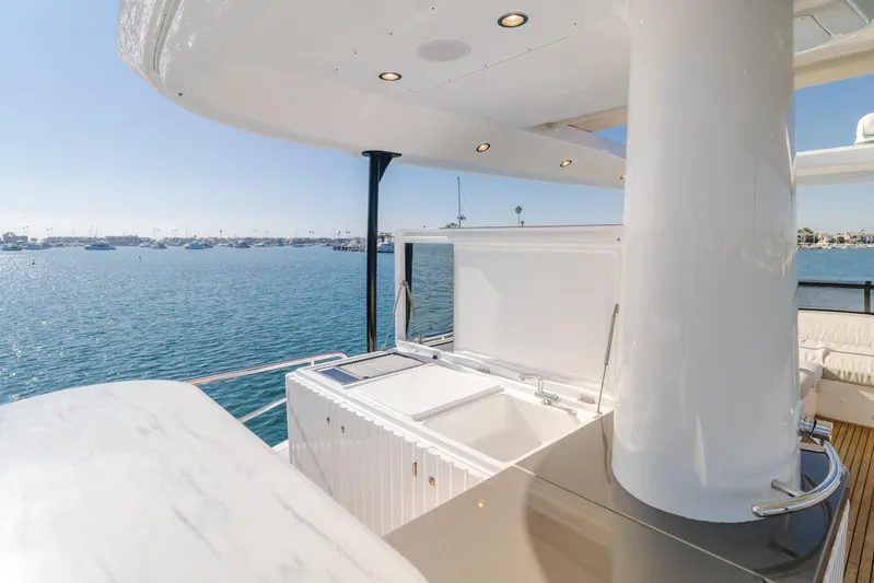 66 Magellano Yacht Photos Pics Luxurious 2023 Azimut Magellano 66 yacht deck with ocean view and sleek design.