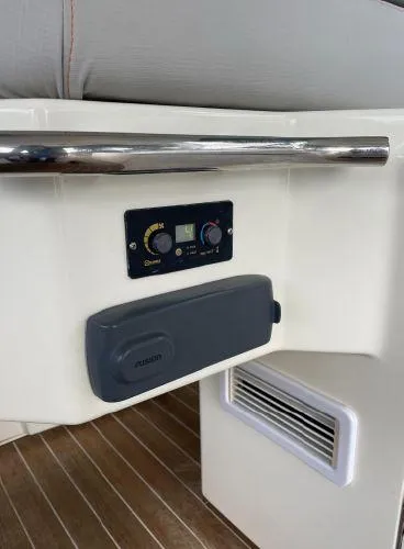  Yacht Photos Pics Azimut Atlantis 43 yacht interior control panel, 2012 model, with wooden flooring.