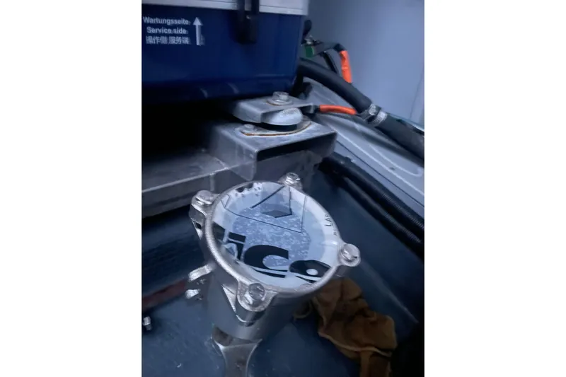  Yacht Photos Pics Engine compartment of 2016 Cranchi Atlantique 43 yacht, showing mechanical components and wiring.