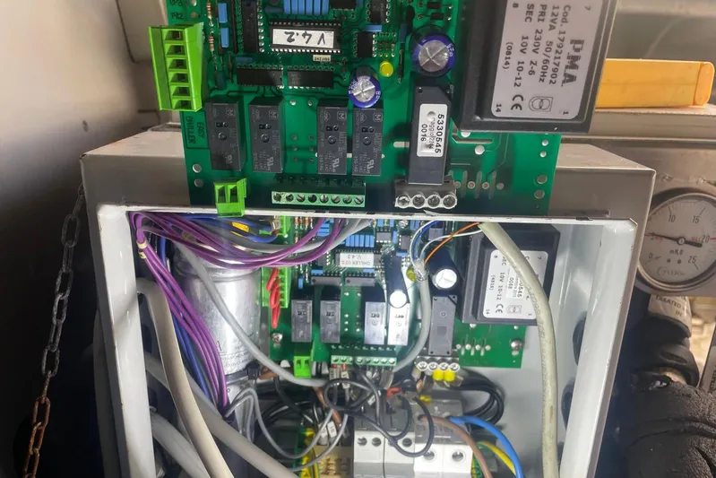  Yacht Photos Pics Electrical components inside a Cranchi Atlantique 43 yacht, model year 2016.